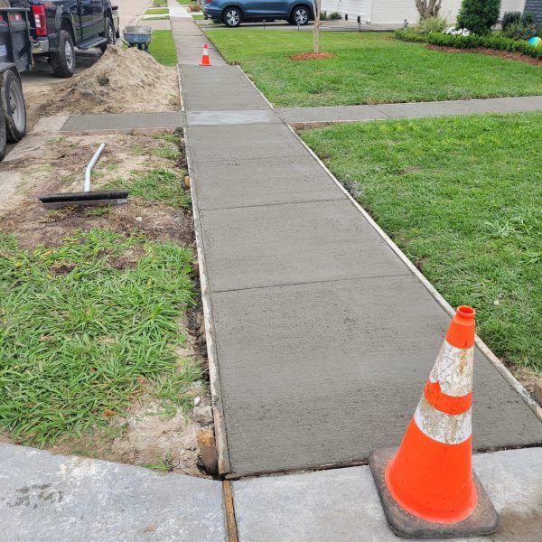 Freshly poured sidewalk concrete