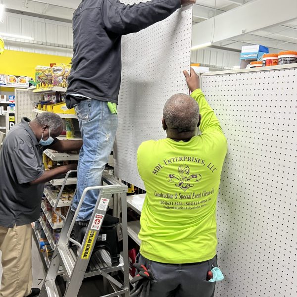 New store shelving being installed